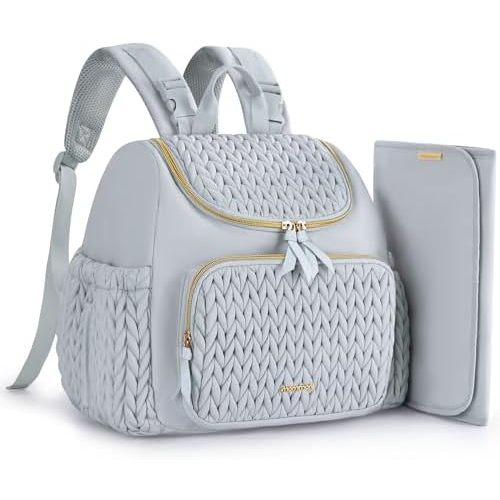 mommore Diaper Bag Small Diaper Backpack Stylish Baby Travel Backpacks with Insulated Pockets, Changing Pad, Stroller Straps