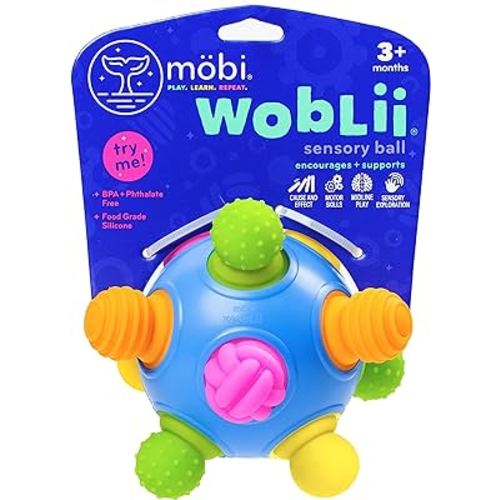 Mobi Woblii Activity Toy - Montessori Toys for 3 Month Old and Up, Sensory Ball Toy for Babies & Toddlers, Teething Toy Made with Food Grade Silicone, BPA and Phthalate Free - Pack of 1
