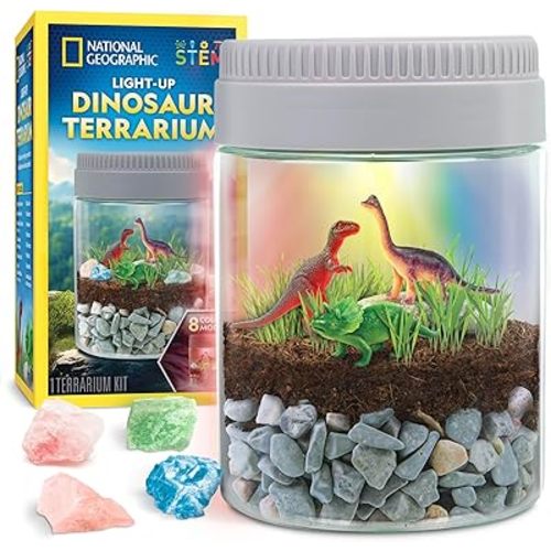 NATIONAL GEOGRAPHIC Dinosaur Terrarium Kit for Kids – Multicolor Light Up Terrarium Kit for Kids, Build a Dinosaur Habitat with Real Plants, Science Kit, Dinosaur Toys for Kids, Kids Science