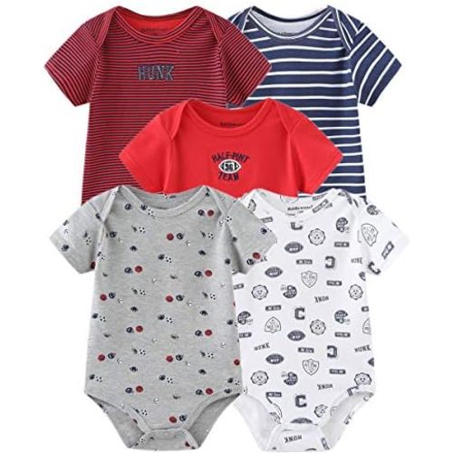 Kiddiezoom Newborn Baby Unisex Cotton One-Piece Bodysuits Baby Gift 5-Pack Baby Clothes