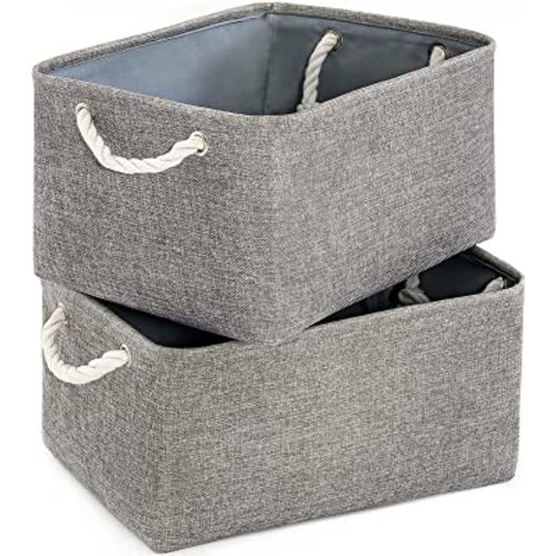TheWarmHome Large Storage Bins Basket, 2 Pack Grey Fabric Storage Cubes for Changing Table Nursery Livingroom, Large Grey
