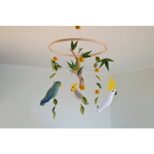 Mobile baby Australian animals baby mobile Nursery decor felt animals Baby mobile nursery Parrots baby mobile Crib mobile baby shower gift