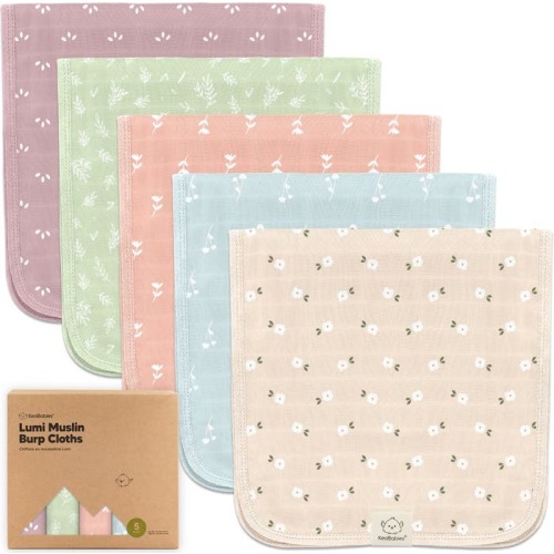 KeaBabies 5-Pack Lumi Muslin Burp Cloths, Bloom