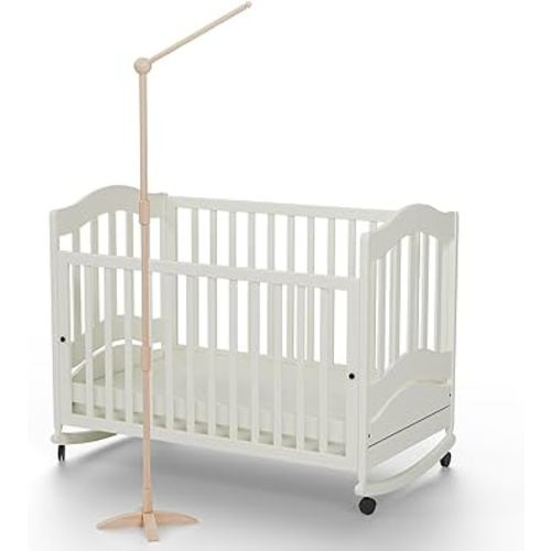 Floor-Standing Crib Mobile Arm,61 Inch New Upgrade Arched Anti-Tip Base Mobile Arm for Crib 360°Adjustable Mobile Holder for Baby Girl Boy 100% Natural Beech Wood Crib Mobile Hanger