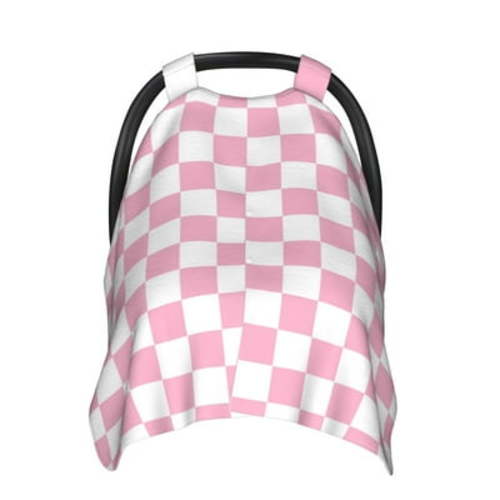 Car Seat Cover Baby - pink pastel checkered Multi Use Carseat Covers Baby, Infant Car Seat Cover Canopy, Baby Carrier Stroller Cover, Breastfeeding Cover, Baby Essentials