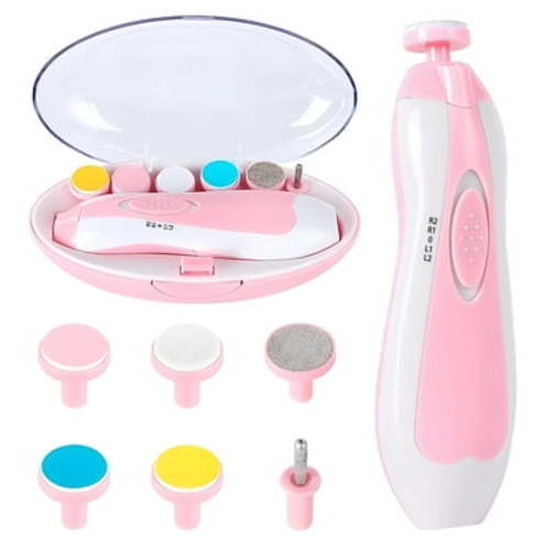 BUSATIA Electric Nail File Drill for Baby No Sharp Claws Hurt, 6 in 1 Safety Cutter Trimmer Clipper for Toes and Fingers,Pink