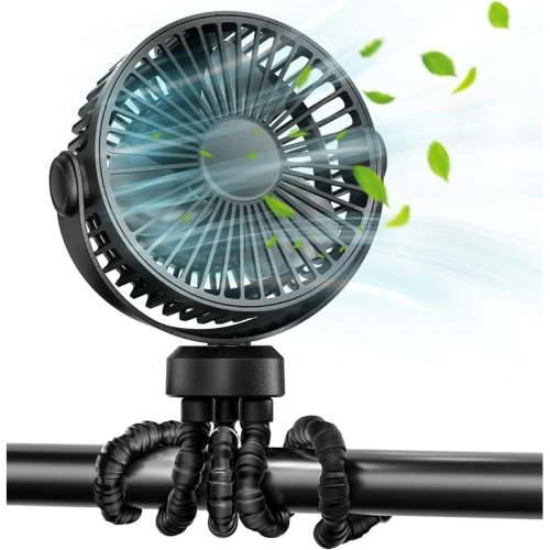 FrSara Stroller Fan,Battery Operated Clip On Portable Fan,360°Rotate USB Rechargeable Personal Desk Fan,3 Adjustable Wind speed, Detachable Twistable Tripod for Baby Stroller, Cot, Car Seat,Treadmill