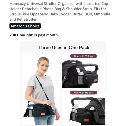 Momcozy Universal Stroller Organizer with Insulated Cup Holder Detachable Phone Bag & Shoulder Strap, Fits for Stroller like Uppababy, Baby Jogger, Britax, BOB, Umbrella and Pet Stroller