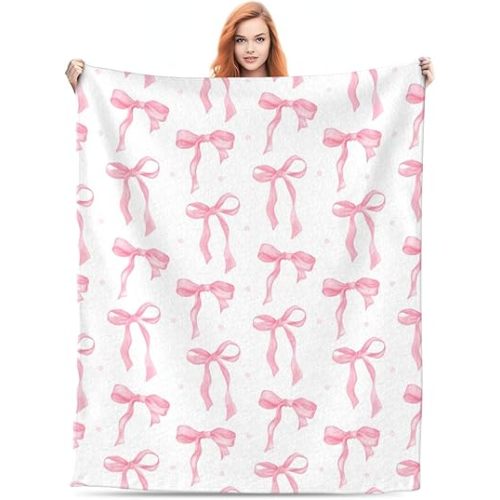 Haukea Throw Blanket Pink Bow Blanket Cute Throw Blankets for Couch Fluffy Cozy Throw Blankets for Bed Living Room Bow Decor Blankets & Throws, Pink Bow