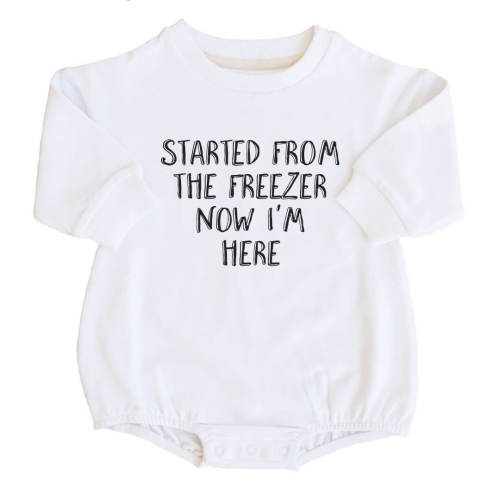 Started From The Freezer Graphic Sweatshirt Bubble Romper | White