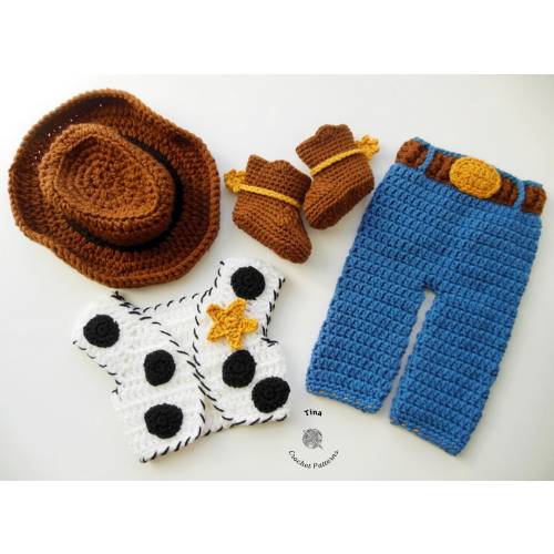 CROCHET PATTERN - Cowboy Baby Halloween Costume in English PDF Pattern Includes Hat, Vest, Pants and Booties | Sizes Newborn - 12 Months