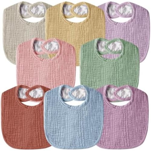 Muslin Baby Bibs for Unisex Boys Girls, Cotton Drool Bibs, Adjustable Newborn Bibs for Drooling and Teething