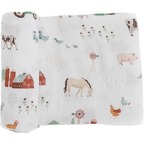 Little Unicorn Premium Cotton Swaddle Baby Blanket | Breathable Fabric | for swaddling, Play, Nursing & More (Farmyard)