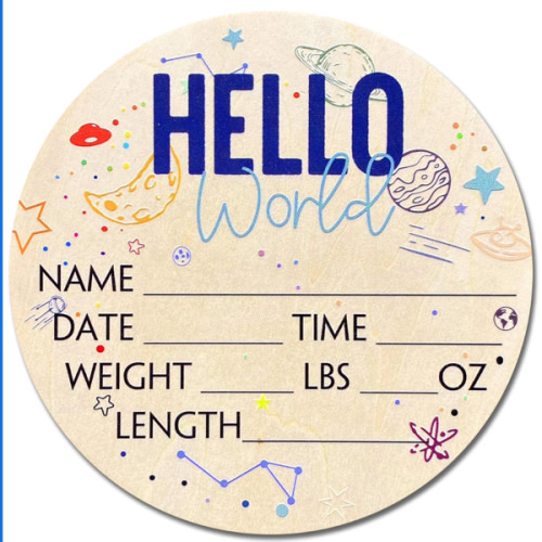 Birth Stat Sign for Newborn Baby, 6" Floral Design, Hello World, Gift for New Mom, Baby Shower, Gender Reveal, Crib & Nursery Decor, Pregnancy Announcement, Photography Prop (Space)