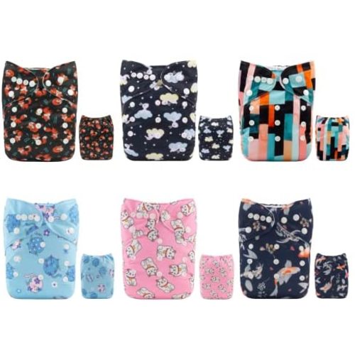 ALVABABY Baby Cloth Diapers One Size Adjustable Washable Reusable for Baby Girls and Boys 6 Pack with 12 Inserts 6DM89