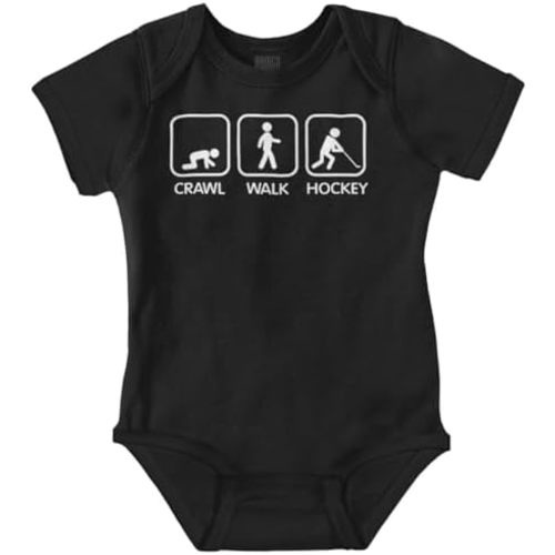 Brisco Brands Crawl Walk Hockey Street Sign Humor Baby Romper Boys or Girls