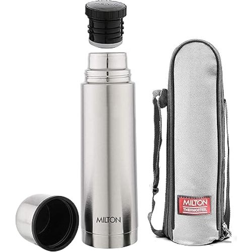 Milton Thermosteel - Tapa lisa 1000, termo de doble pared aislada al vacío, 33.8 fl oz, 34 onzas, 1 litro, botella de agua fría y caliente las 24 horas con tapa, acero inoxidable, sin BPA, a prueba de