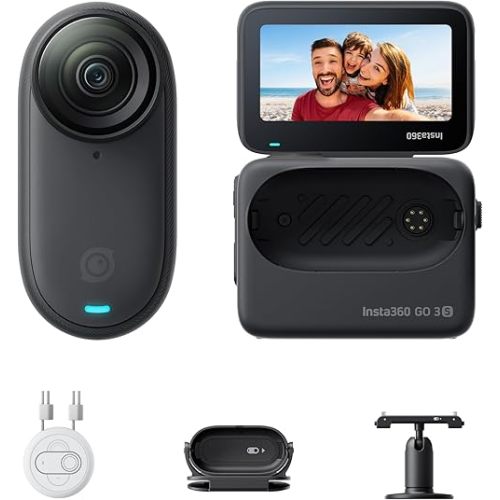 Insta360 GO 3S - 64 GB Black 4K Tiny Portable Vlogging Camera, Hands-Free POVs, Mount Anywhere, Stabilization, 140 Min Battery Life, 10m Waterproof, Apple Find My, Pet POV
