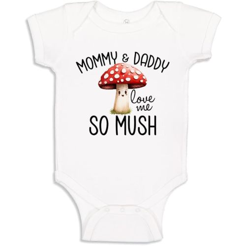 Mommy and Daddy Love Me So Mush Funny Mushroom Baby One Piece Bodysuit Or Toddler Shirt Fungi Baby Gift - 6 mo (3-6 mo) - White One-piece