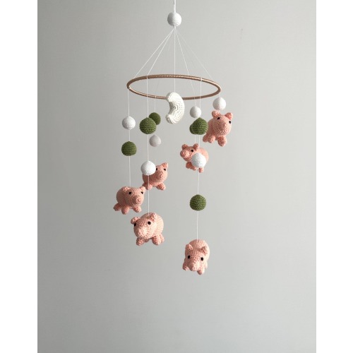 Handmade pig baby mobile, crochet pig nursery, pig goat mobile, gift for baby shower, handmade baby gift