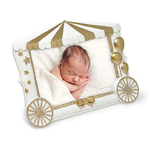 Isaac Jacobs 4” x 6” Resin Sentiments Baby Picture Frame, Horizontal Keepsake Photo Frame with Easel and Hanging Tabs for Tabletop, Desktop & Wall Display (White with Gold)