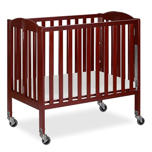 Dream On Me 3-in-1 Portable Mini Baby Crib in Cherry, GreenGuard Gold & JPMA, Birchwood, Quick Fold Patent, Playpen or Changer, Storage or Travel, Heavy Duty Steel Castors, 3 Heights, 1″ Mattress Pad