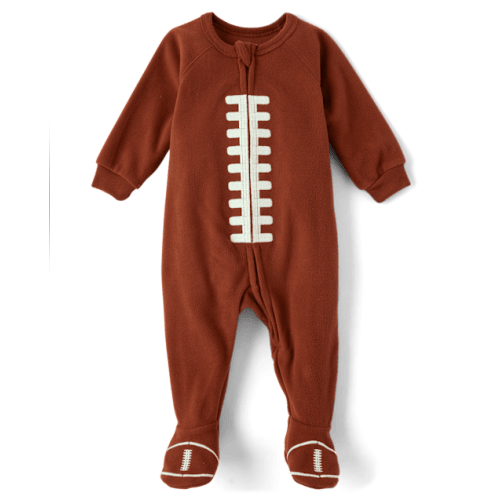 Baby And Toddler Matching Family Football Microfleece Footed One Piece Pajamas - Brown