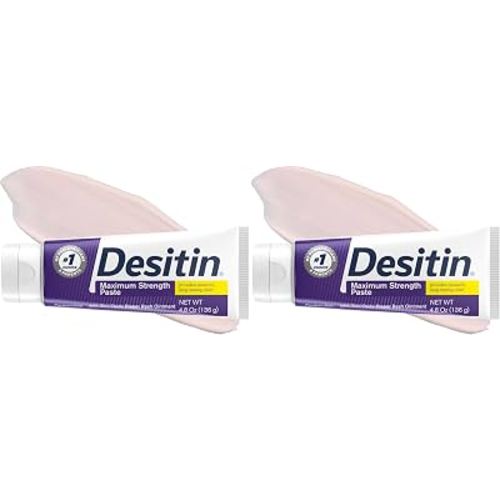 Desitin Maximum Strength Baby Diaper Rash Cream, 40% Zinc Oxide for Treatment, Relief & Prevention, Hypoallergenic, Phthalate- & Paraben-Free Paste, Protects Skin for 12 Hours, 4.8 oz (Pack of 2)