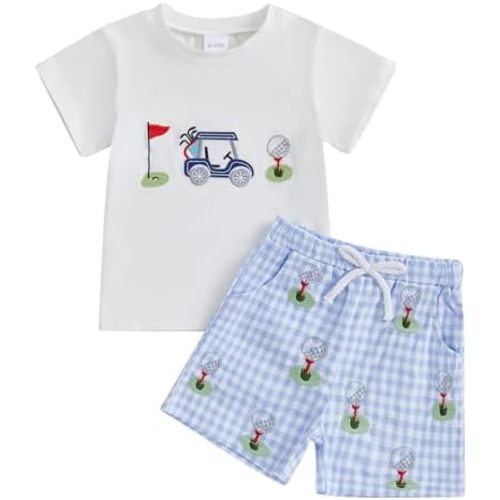 Toddler Baby Boy Masters Golf Outfit Short Sleeve Funny Letter Print T Shirts + Shorts Set Infant Summer Clothes