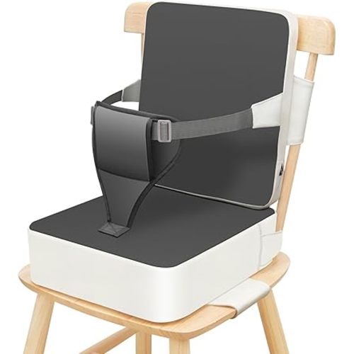 Toddler Booster Seat for Dining Table, Non-Slip Kitchen Chair Booster Seat with Backrest and Adjustable Straps, Portable PU Waterproof Travel Baby Booster Seat Increasing Cushion