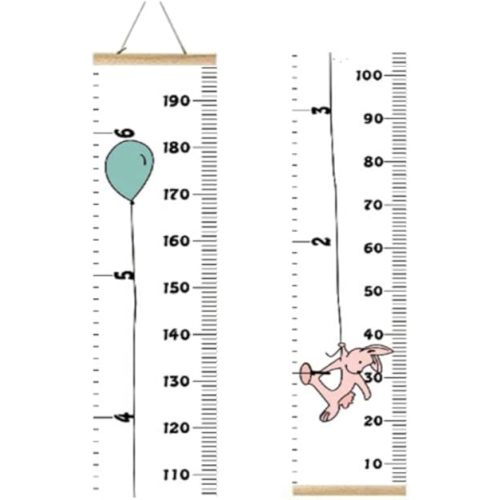 Kids Growth Chart, Wood Frame Fabric Canvas Height Measurement Ruler from Baby to Adult for Child's Room Decoration 7.9 x 79in (7.9 x 79in, Balloon Rabbit)