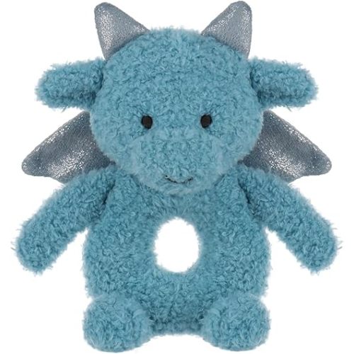 Apricot Lamb Dragon Rattle Soft Baby Rattle for Boys and Girls, Plush Stuffed Animal Rattle Toy Lovey for The Newborn, 0-3 Months, 0-6 Months and Above, 4.8 Inches (Blue)