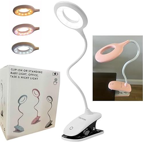 Portable LED Clip On Night Light for Babies, Kids & Adults – Dimmable, Rechargeable, 3-Colors for Nursery, Desk, Crib, Diapers, Reading, Feeding, Bedroom, Office, Task, Car, Music, Travel, Gift