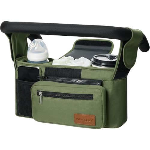 Momcozy Universal Baby Stroller Organizer, 2 Insulated Cup Holder, Detachable Zippered Pocket, Adjustable Shoulder Strap, Large capacity for baby essentials, Compact Design Fits Any Strollers