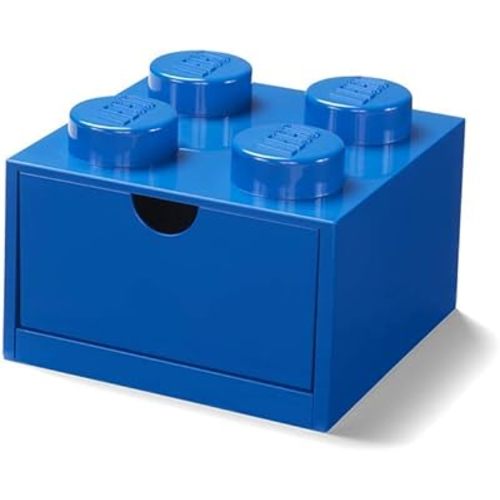 Room Copenhagen LEGO Storage Brick 4 Desk Drawer, 4-Stud Stackable Tabletop Storage Box, 6.2 x 6.2 x 4.4 In, Blue