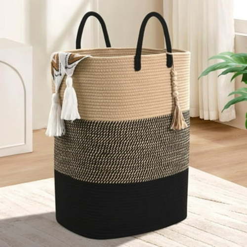 Ktinnead Woven Laundry Basket,Cotton Rope Laundry Hamper Sorters,65L Versatile Storage for Dirty Clothes,Toys,and Blankets in Bathroom,Nursery,and Living Room