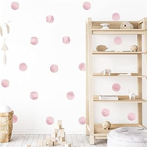 ROFARSO 120 Decals 2.2'' Light Pink Watercolor Polka Dots Wall Decals Stickers DIY Removable Peel & Stick Wall Art Decorations Home Decor for Nursery Bedroom Living Room Playing Room