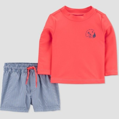 Carter's Just One You® Baby Boys' Long Sleeve Striped Rash Guard Set - Orange/Blue, Color: Orange/Blue, Size: 12M