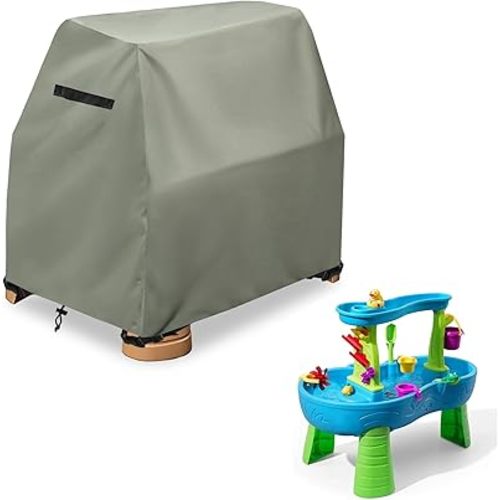 Kids Water Table Cover,Outdoor Heavy 600D Waterproof Anti-UV Dustproof Kids Water Play Table Cover,Compatible with Step2 Rain Showers Splash Pond Toddler Water Table,Grayish Green,Cover Only