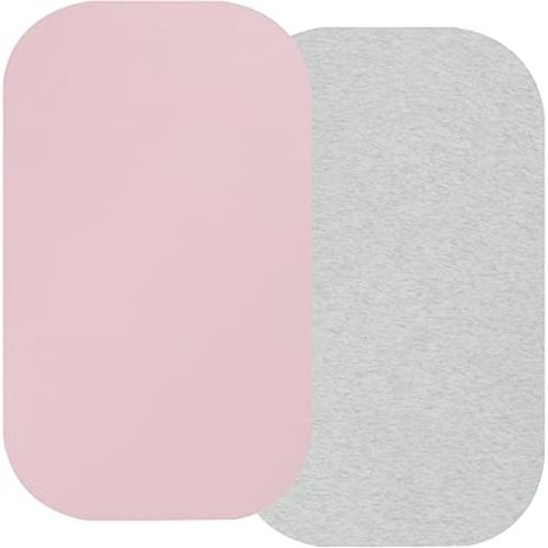 100% Organic Cotton Bassinet Sheets Compatiable with KoolaBaby & Maxi COSI Iora Baby Bassinet, 2 Pack Jersey Knit Fitted Sheet for Baby Boy and Girl, Pink and Light Grey