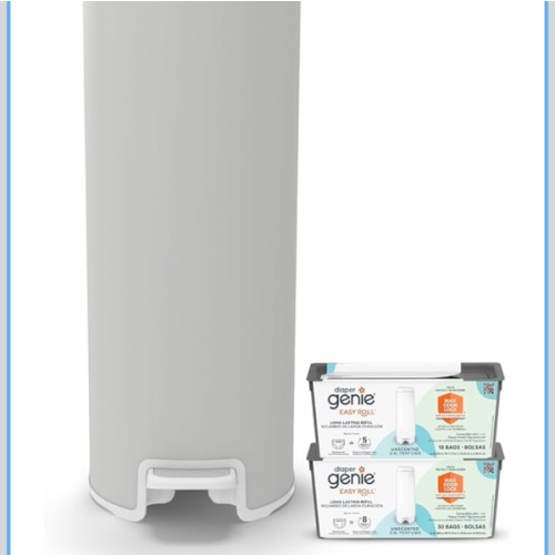 Platinum Diaper Pail Stone Grey, Made of Durable Stainless Steel, Convenient Easy to Use Hands-Free Operation, Odor-Locking Pail, Includes 2 Easy Roll Refill with 18 and 30 Durable Bags