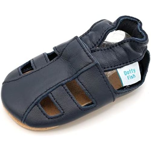 Dotty Fish Infant and Toddler Soft Leather Sandals – Barefoot-Friendly, Non-Slip Suede Sole, Podiatrist Recommended, Breathable Baby-Safe Leather, British Brand – Fits 0–4 Years