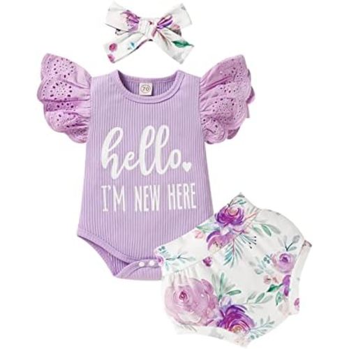 Baby Girl Clothes, Newborn Summer Lace Ruffles Romper + Floral Shorts 3pcs Toddler Photoshoot 3pcs Outfits