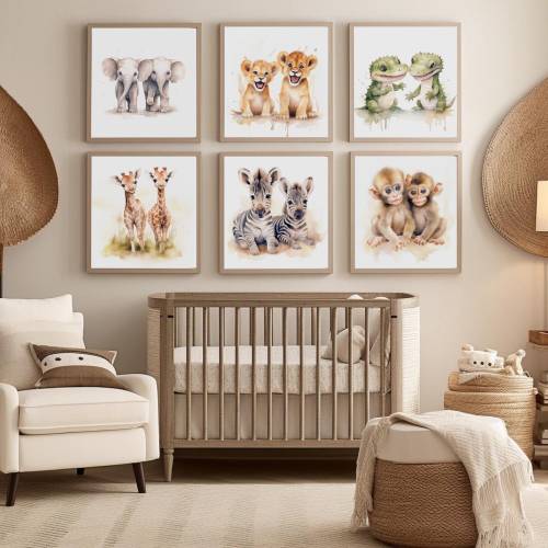 Twin Safari Nursery Wall Art, Twin Wall Art, Baby Animal Twin Nursery Decor, Safari Nursery Decor, Jungle Nursery Decor - DIGITAL DOWNLOAD