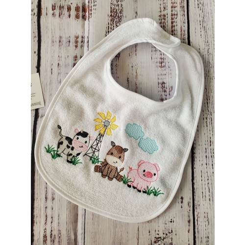 Farm Animal Bib | Farm Animals | Animal Bib | Baby Bibs | Cow, Pig and Horse | Farm Scene Bib | Baby Gift