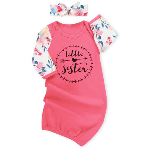 AMAWMW Newborn Baby Girl Little Sister Sleeper Gown Stripe Long Sleeve Nightgown Pajamas Gifts Stuff Essential Outfit