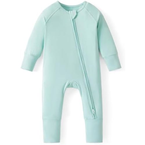 Newborn Baby Clothes with Viscose from Bamboo, 2-Way Silent Zipper Long Sleeves Jumpsuit for Boys and Girls