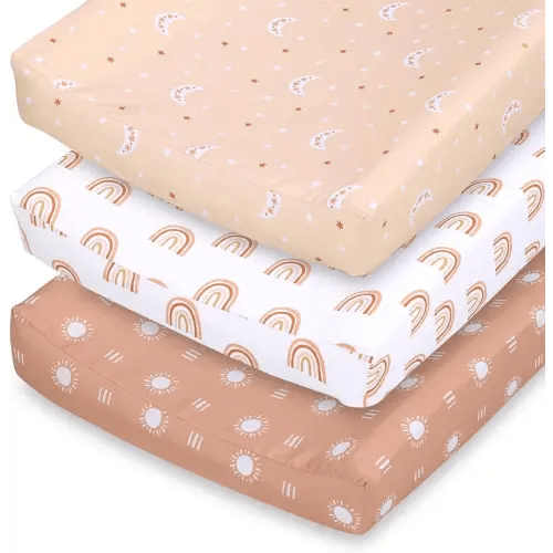 The Peanutshell Baby Girl or Boy Changing Pad Covers Set of 3 - Ultra Soft Baby Changing Pad Cover - Fits Standard Changing Table Pads, Durable, Machine Washable Sheets - Boho Rainbow