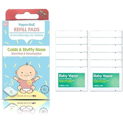 RAZBABY Vapor-RaZ Refills Baby Cough and Cold Relief - Use at Home & on The go/All Natural Menthol & Eucalyptus / 12 Refills