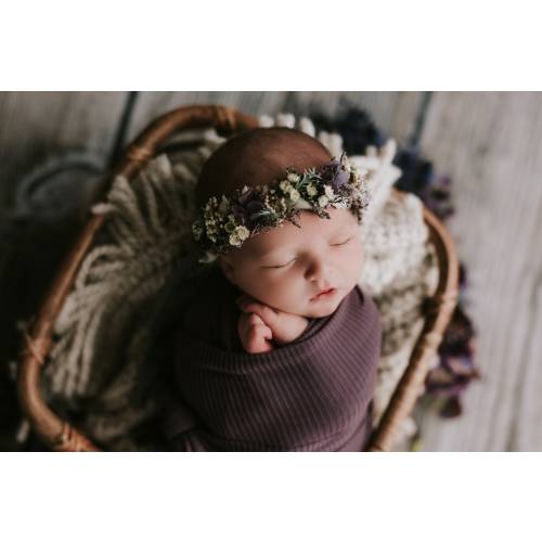 Delores dusty lilac lavender grey sage mint newborn flower crown dried floral wreath stretch wrap posing fabric newborn pillow